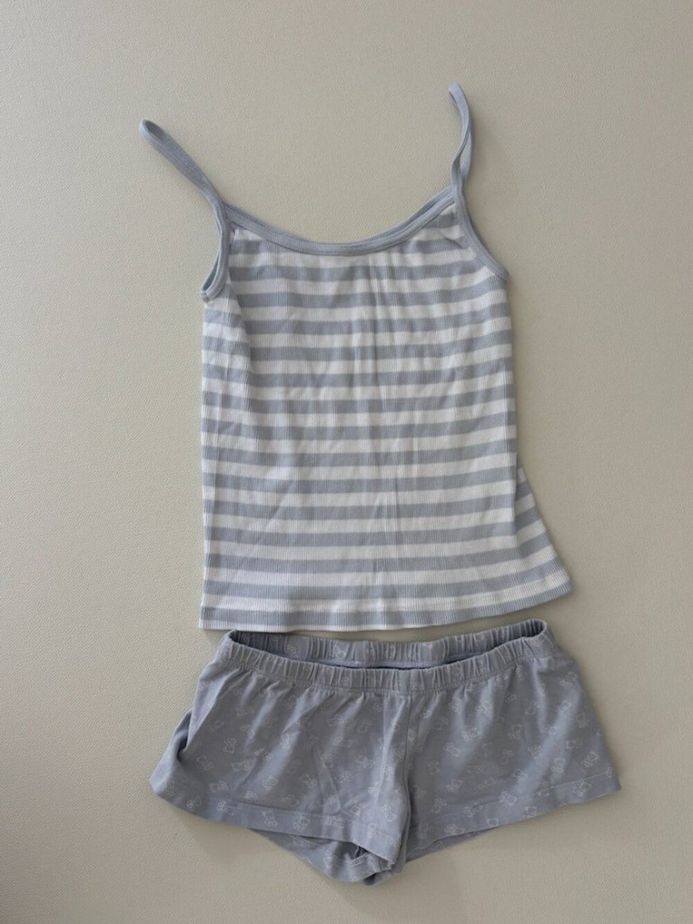 Brandy Melville Blue Striped Tank & Teddy Bear Shorts PJ Set One Size ~ XS
